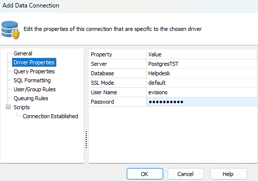 Include a name for the Server and Database, and enable username and password if desired.